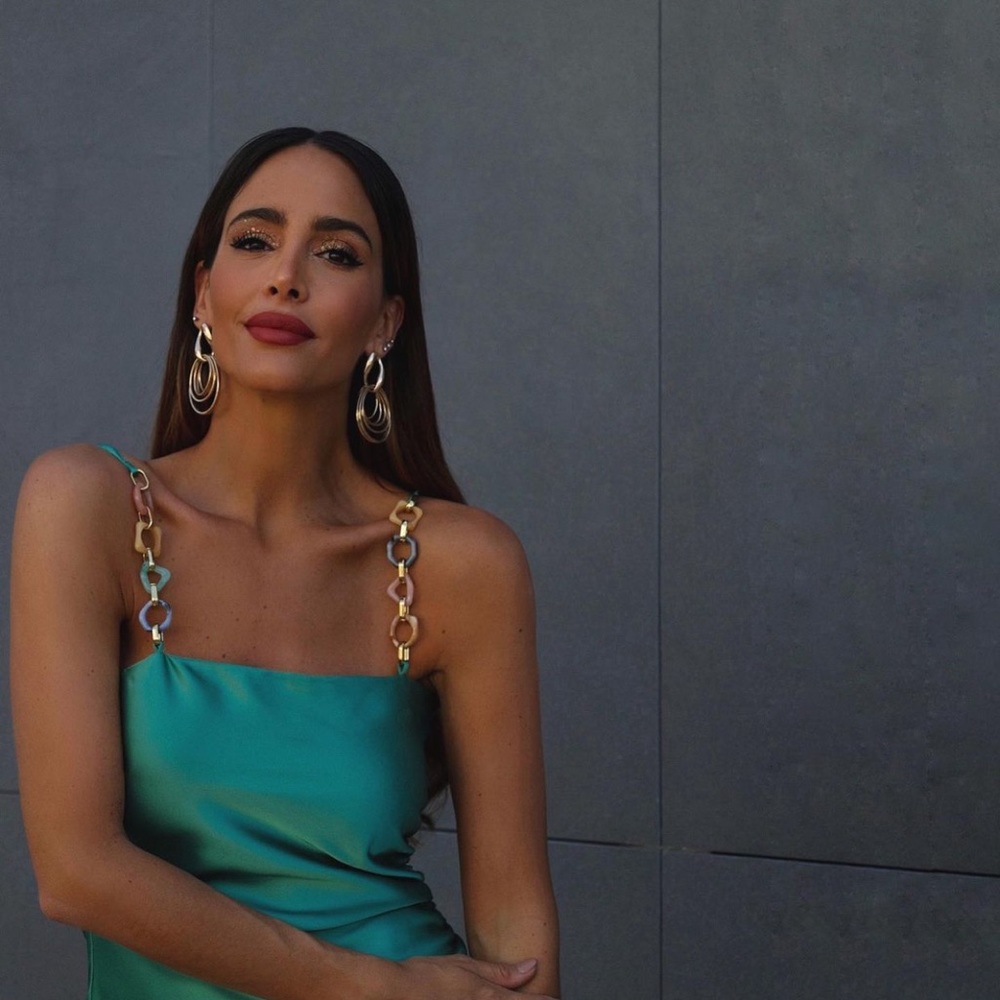 ZARA Satin Dress With Chain Sea Green